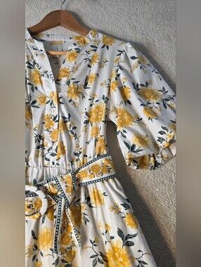 Joie Ruffled Puff Sleeve Yellow Floral Mini Dress Boho Cottagecore Prairie 4